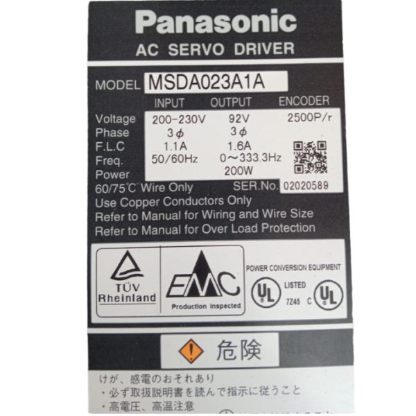 Panasonic AC SERVO DRIVER MODEL MSDA023A1A